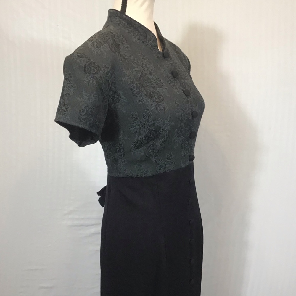 All that Jazz Vintage Womens Maxi Dress Size L Floral Shoulder Pads Button Goth - Picture 11 of 16